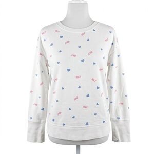 Vineyard Vines White Sweatshirt with Pink and Blue Heart Whale Shabby Chic Small